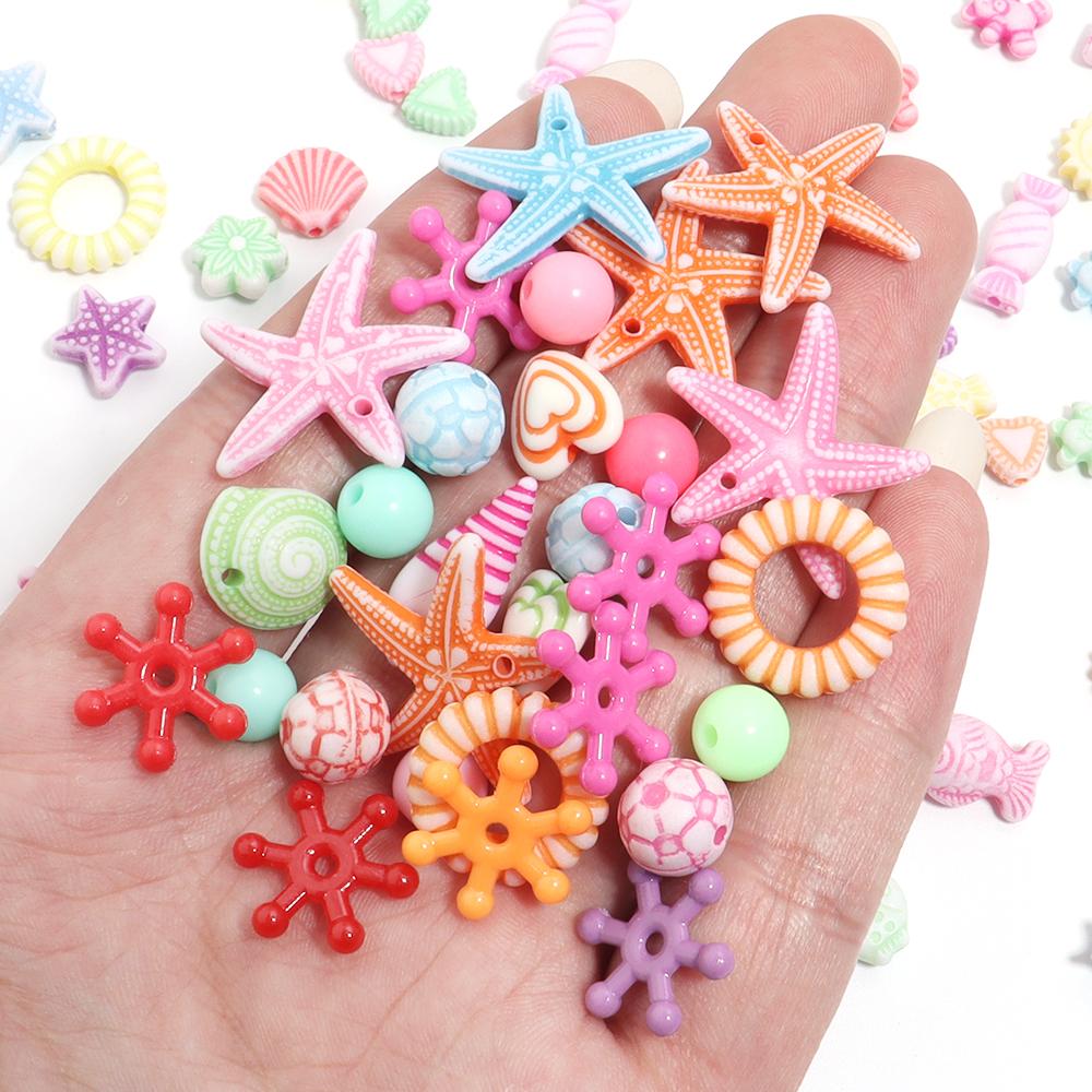 10 grids/Box Ocean Series Beading Kit with Tools Set Mixed Acrylic Plastic Loose Beads for DIY Bracelets Necklaces Handmade Set