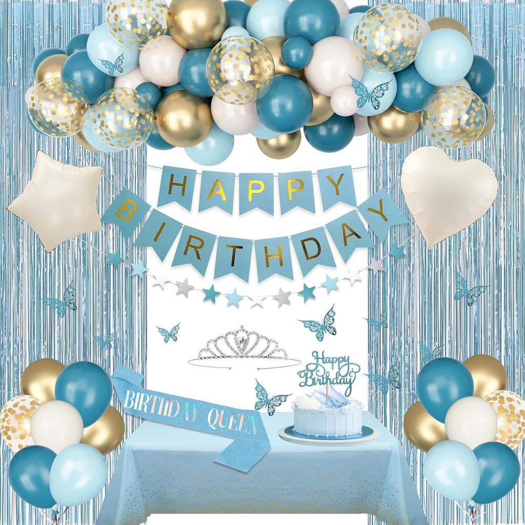 Birthday Party Decorations Rain Curtain Background Flag Cake Power Strip Paper Flower Ball Aluminum Film Balloon Set