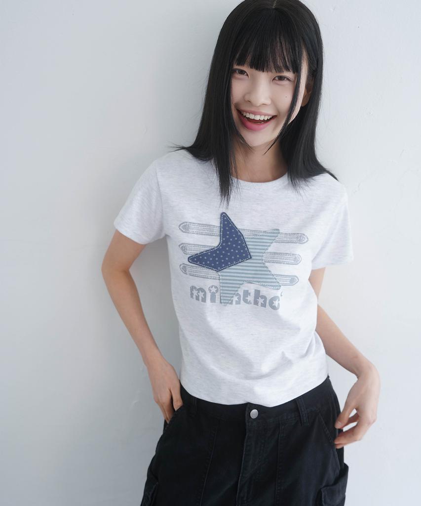 Mimdeowodeulobeu Napoleon Star Crop Patch T-Shirt_Light Gray