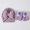 Cotton Knit Baby Hat Socks Set 0-12 Months Newborn Turban Hat Baby Bow Fetal Cap  Home/Outdoor