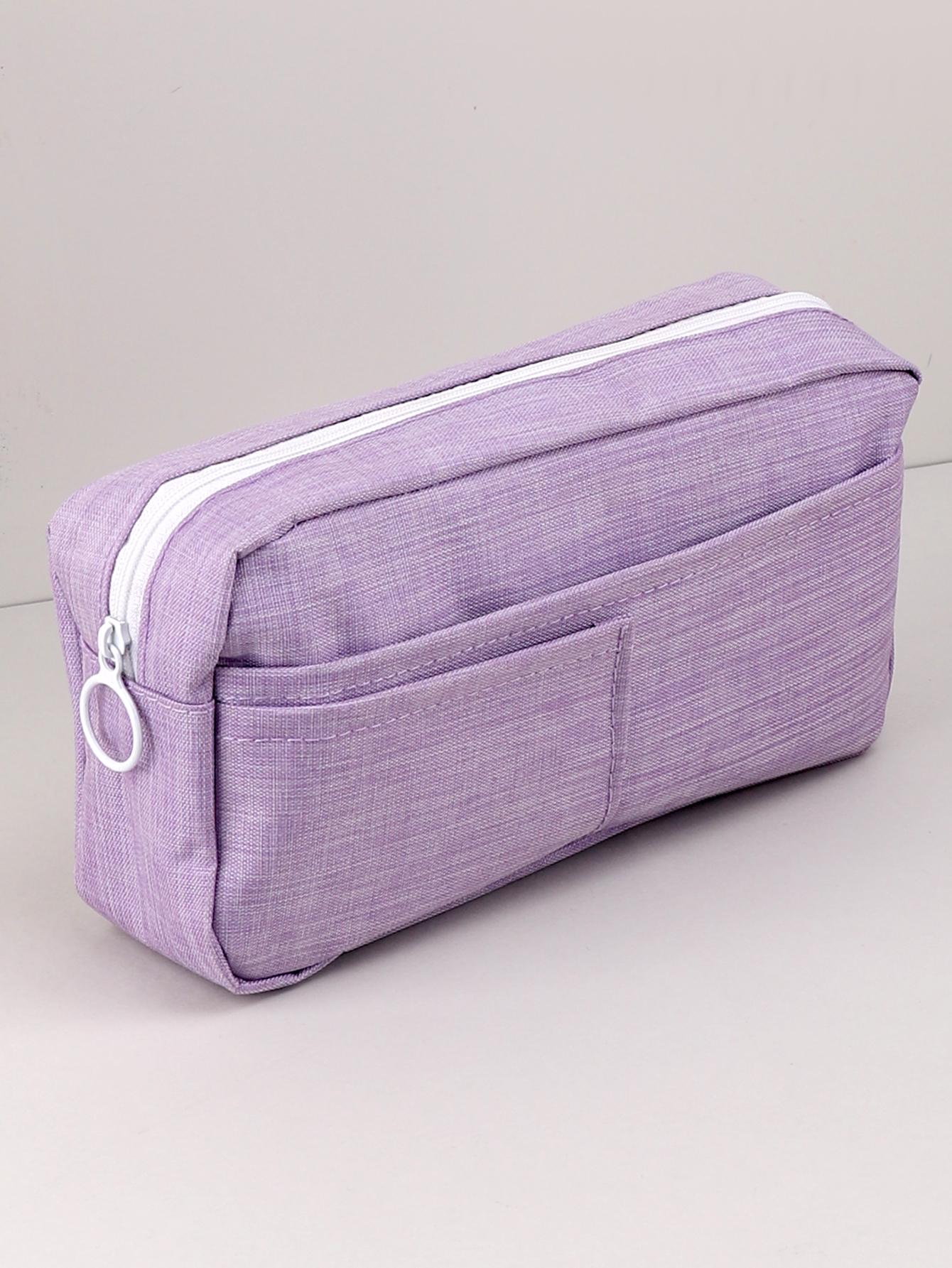 

Purple Solid Color Pencil Case Multi-Layered High-Capacity Pencil Pouch Stationery Storage Bag Back-To-School Zipper Pencil Case фіолетовий