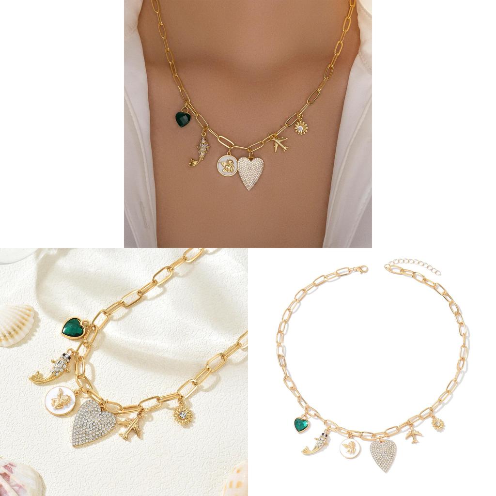 Heart Shape Necklace With Floral Pendant For Women Fashion Jewelry