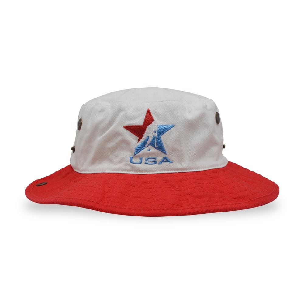 Unisex Five Star Embroidery Bucket Cap Fishing Boonies Hat Safari Fishermen Hiking Bucket Hats With Adjustable String