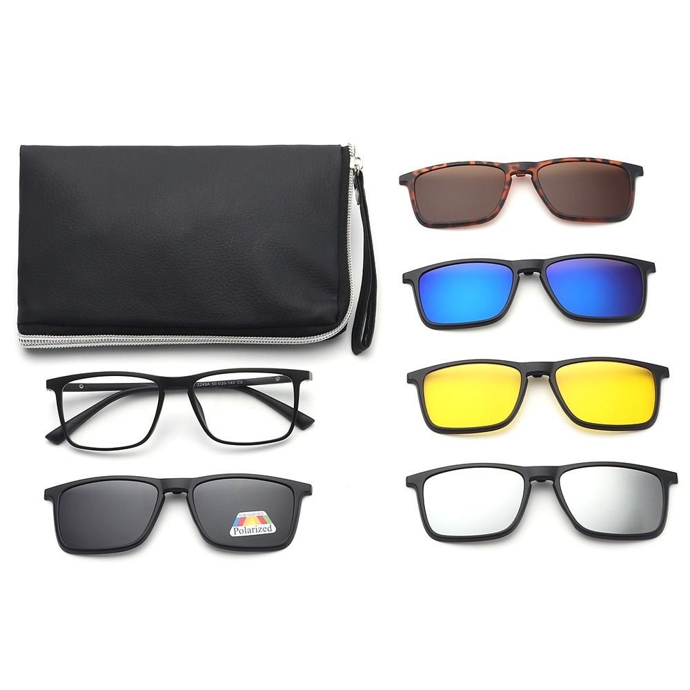 UV400 Protection Polarized Magnetic Clip On Sunglasses Cycling/Driving Sunglasses Set with Pouch 6 Iin 1 Clip Cycling Glasses