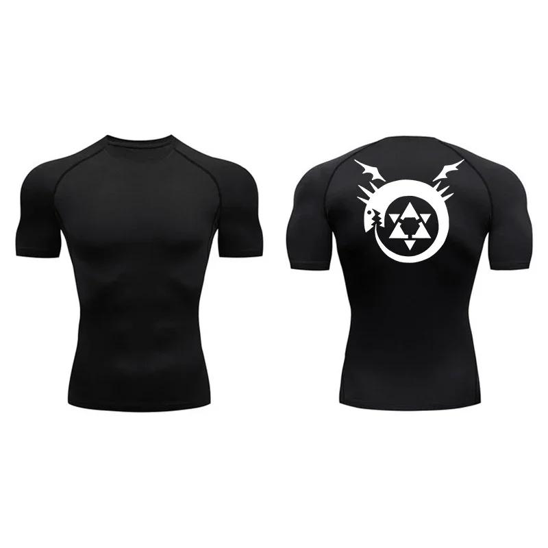 Anime Summer Men's Printed Tight Short Sleeve Fitness Training T-shirt Breathable Quick Drying Sports T-shirt