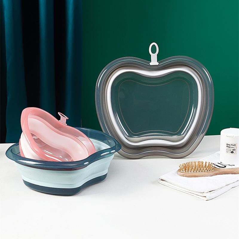 Portable Thickened Basin Apple Shape Design With Hanging Hole Durable Folding Basin For Facial Cleansing, Laundry Outdoor Travel