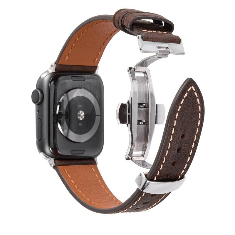 Luxury Genuine Leather Butterfly Buckle Strap for IWatch Serie 3 4 5 6 Se 7 BandFor Apple Watch 38MM 40MM 42MM 44MM
