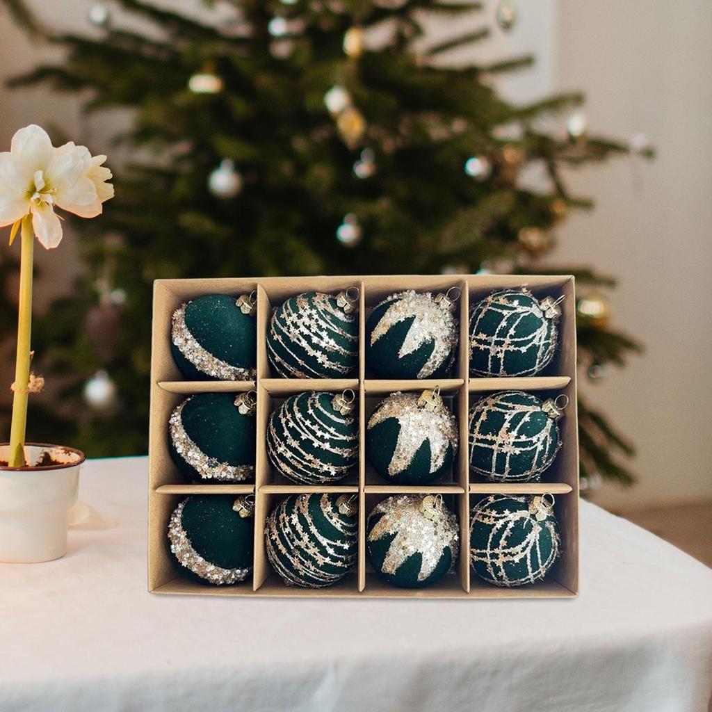 Christmas Tree Decorations Set 12pcs Smooth Flocking Balls White Home Decor for Family Holiday Party