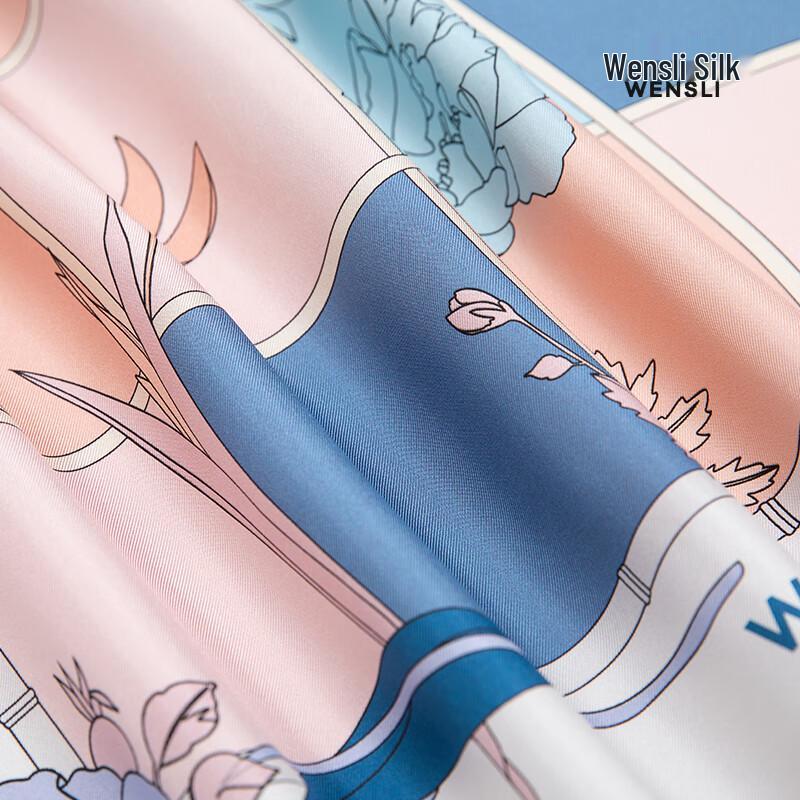 WENSLI Floating Emerald Flowing Red 100% Mulberry Silk Scarf