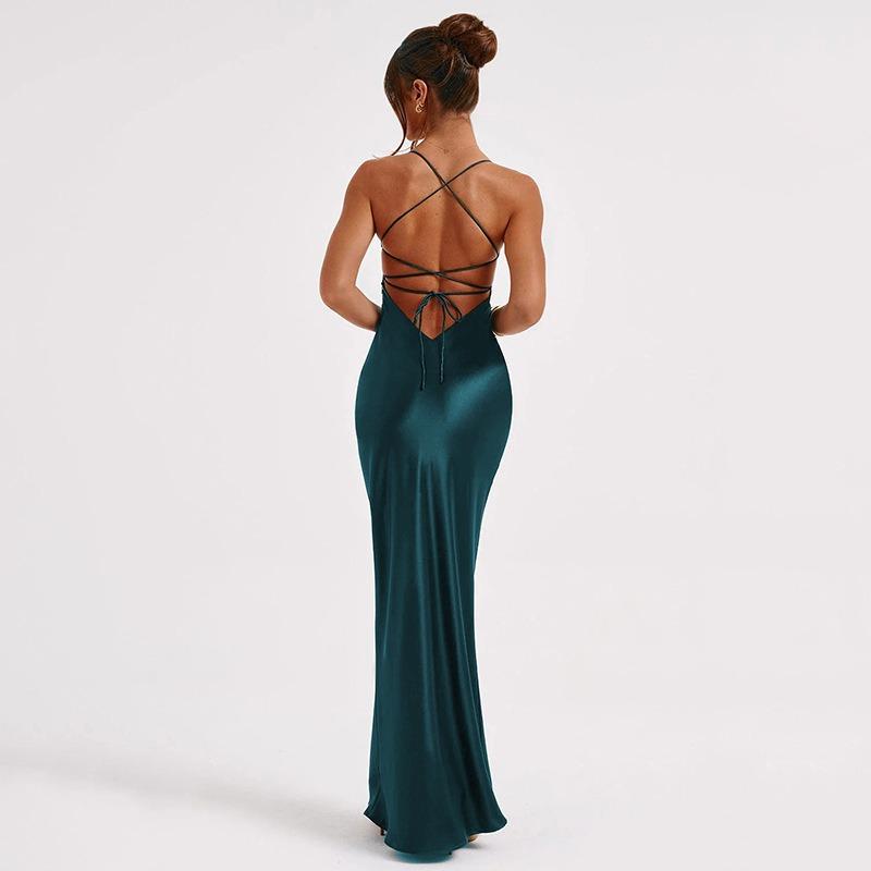 Women's Evening Dress Summer Sleeveless Backless Strap Waist Cinching Sexy Club Long Dress Women Fashion Elegant Solid Color Slim Fit Party Dresses