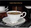 Nordic Style Bone China Coffee Set - Gold Trimmed Butterfly Design Cups (White).