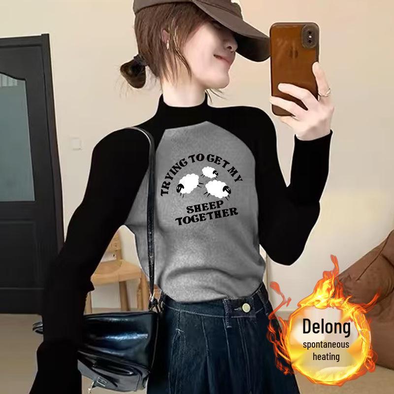 

Women s Slimming Raglan Sleeve Velvet T-Shirt with Color Block Design 3XL [recommended 145-160 catties]