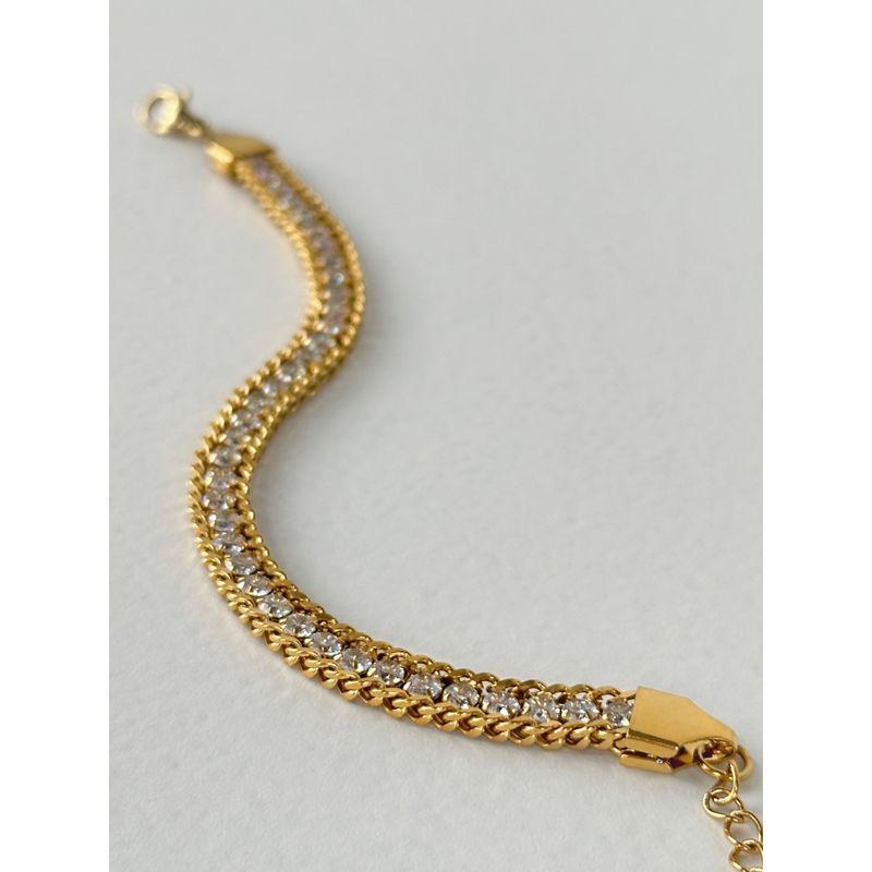 

Dasein ACC Fashion Minimalist Refined Stylish and Versatile OOTD Sweet Gentle Titanium Steel Zircon Gold Bracelet 16cm Golden No. 2(16+5 cm)