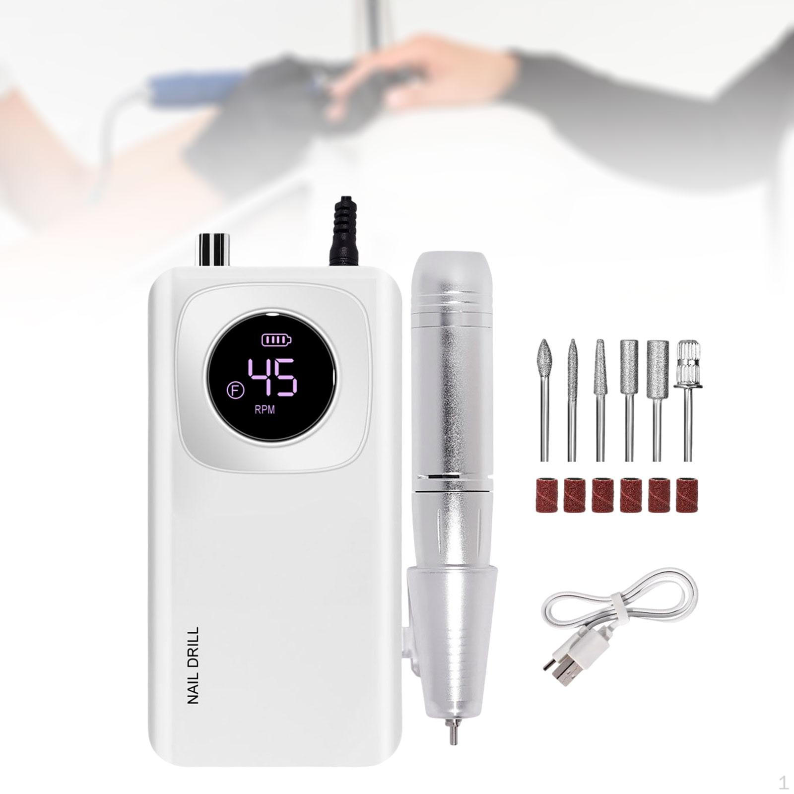 

Беспроводная дрель для ногтей, электрическая напильниковая машина, шлифовка, 45000 об/мин, портативная, для ногтей белый