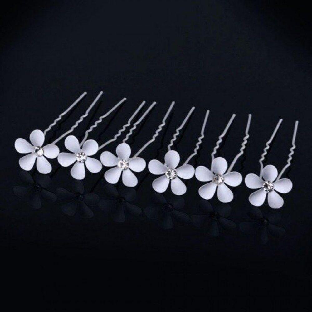 

MNO White Hairpin U-Pin Flower U-Pin Updo Flower Pin 1P Flower 1.5CM Pin 6.5CM