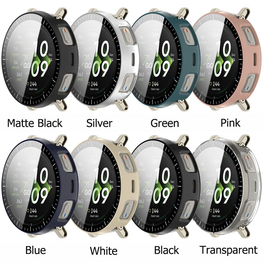 PC+Tempered Protective Case Anti-Scratch Full Coverage Screen Protector Shockproof Cover Shell for Amazfit Active 3 Premium