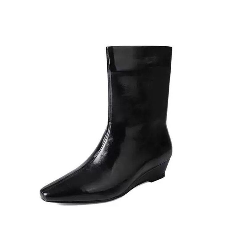 Fashion Women Pointed Toe Mid Calf Chelsea Boots Designer Wedges Oxford Shoes 2024 Walking Goth Dress Shoes Winter Mujer New Zapatillas