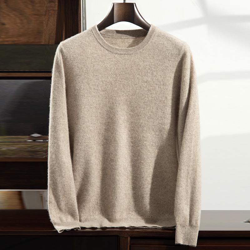 Men's Thick Warm Cashmere Sweater - Solid Color Round Neck Loose Fit