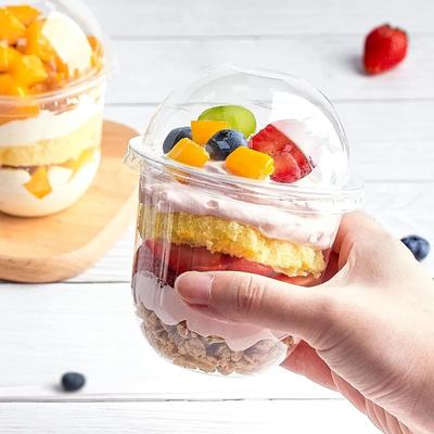 50Pcs Disposable Cake Cups Clear Plastic No Hole Mousse Dessert Cup with Lid Party Supplies for Pudding Cold Drinks Fruits Cream