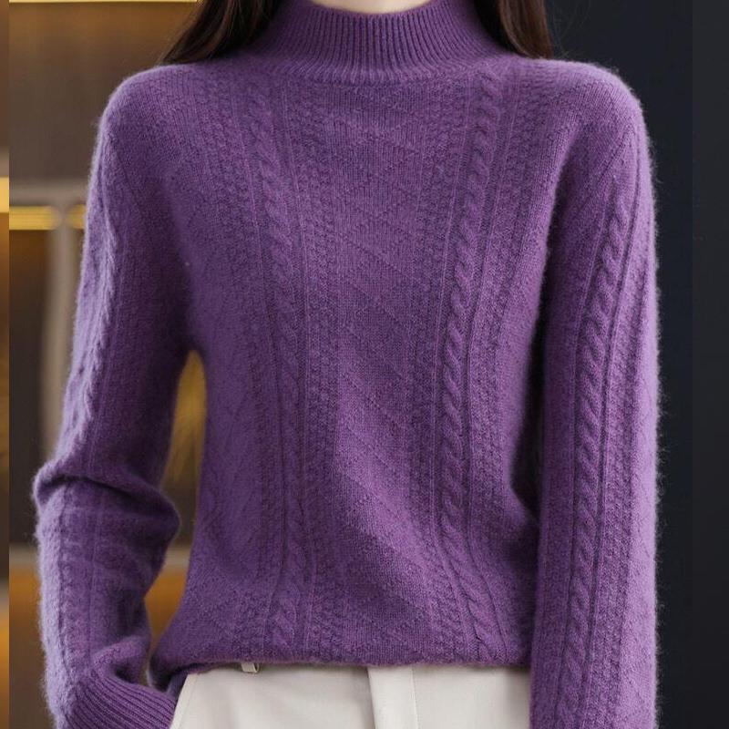 

Женский осенне-зимний модный свитер, свободный свитер с полуворотом, утолщенная трикотажная нижняя часть рубашки One size фиолетовый