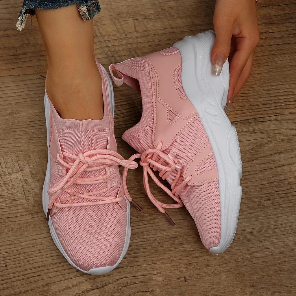 Fashion Knitting Thick Bottom Sneakers Women  Autumn Breathable Wedge Sports Shoes Casual Lace Up Running Shoe Zapatos