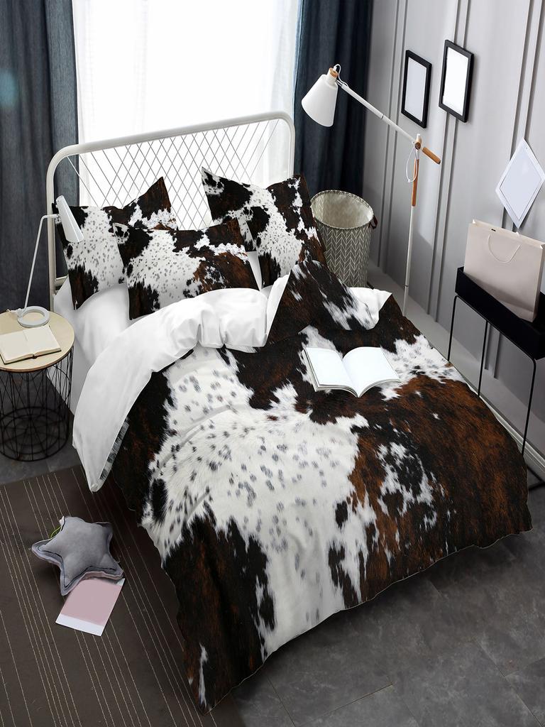 3pcs/set Cow Pattern Duvet Cover Set(1 Duvet Cover & 2 Pillowcase), Polyester Bedding Set For All Season