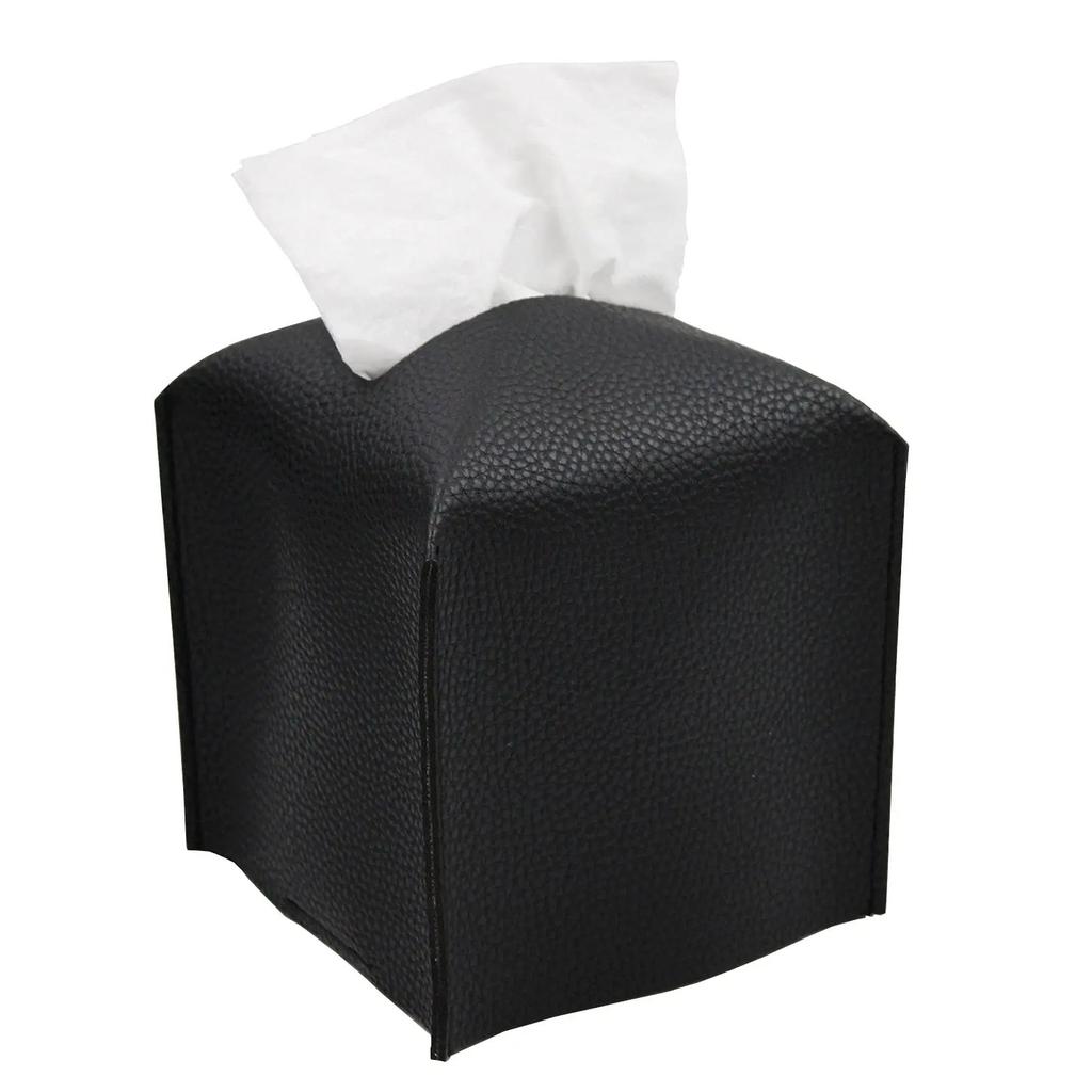 Square Decorative PU Leather Tissue Box Holder Modern Tissue Case Facial Paper Organizer Dispenser for Bathroom 5X5X5''