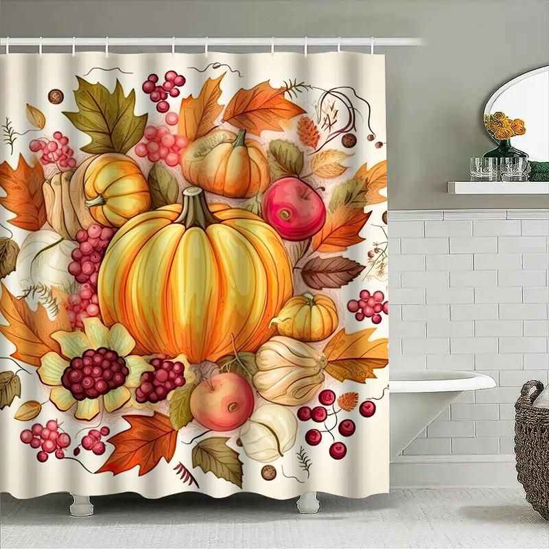 

1Pcautumn Harvest Shower Curtain Floral Fruits Leaves Design Bathroom Decor W60H190(CM)-1 Pcs