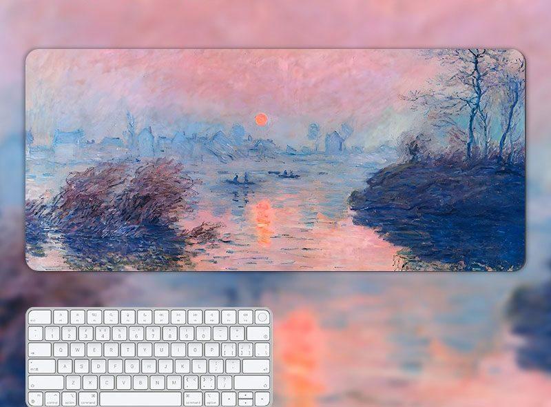 1pcs Oil painting mouse pad for girls with high appearance, office computer keyboard pad with high-end feel, green desk pad