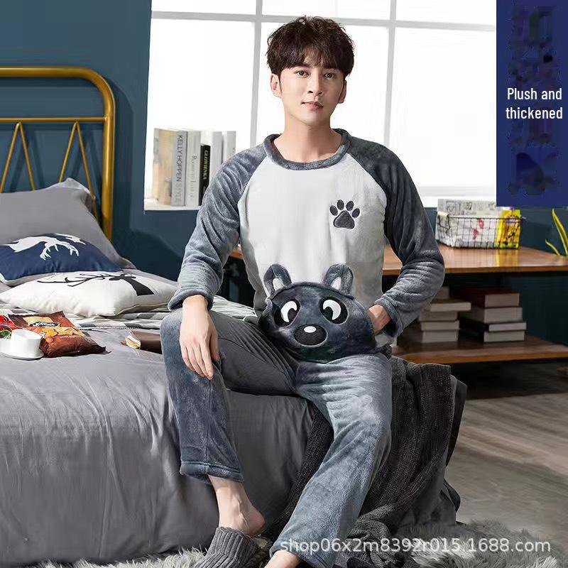 

Мужской зимний домашний костюм из плотного плюша кораллового флиса - стиль осень и зима XL