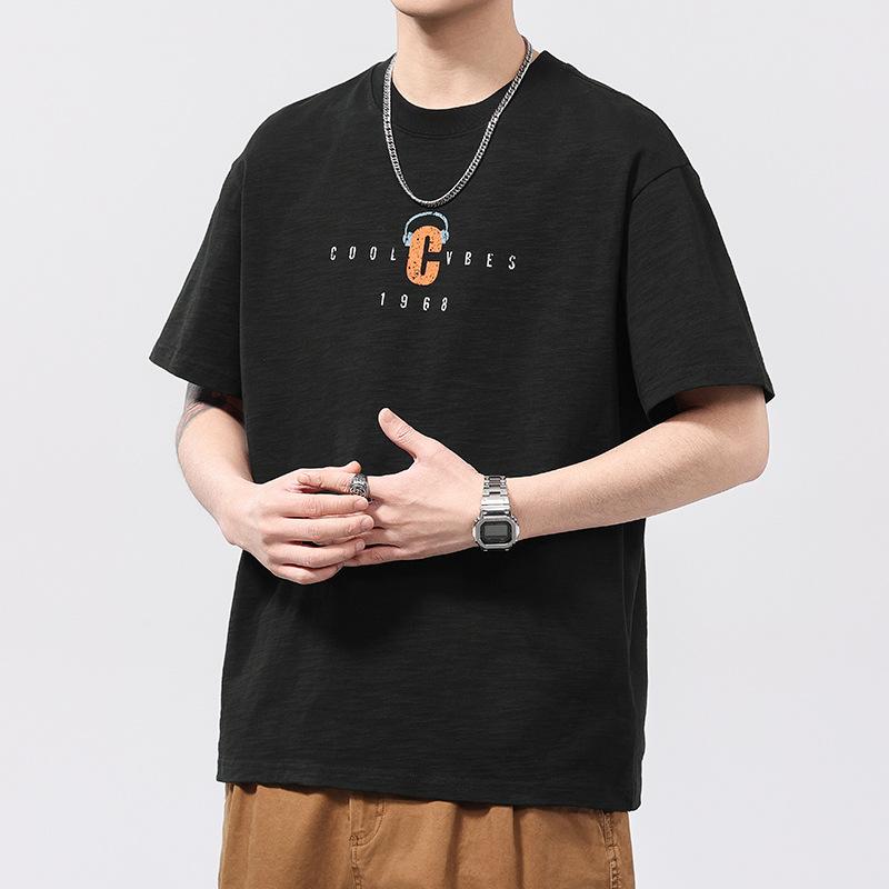 Summer Thin Retro Heavy Short-sleeved T-shirt for Men's Summer Round Neck T-shirt for Short-sleeved