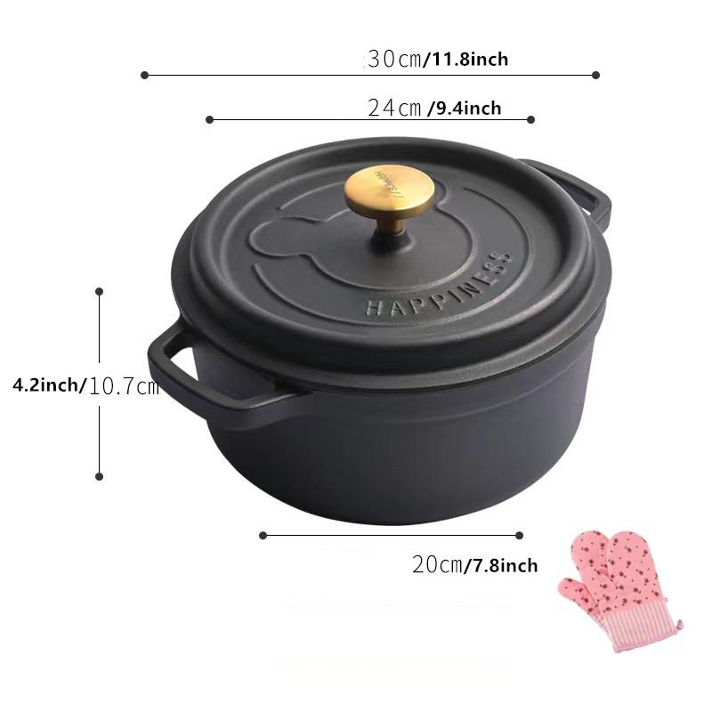 

24cm Cast Iron Dutch Oven Binaural Enamel Pot for Bake Bread and Casserole Dish Braising With Lid Kitchen Nonstick Braised Pot