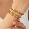 Gold Plated Layered Chain Bracelet Set Cuban Link Paperclip Rope Chain Jewelry