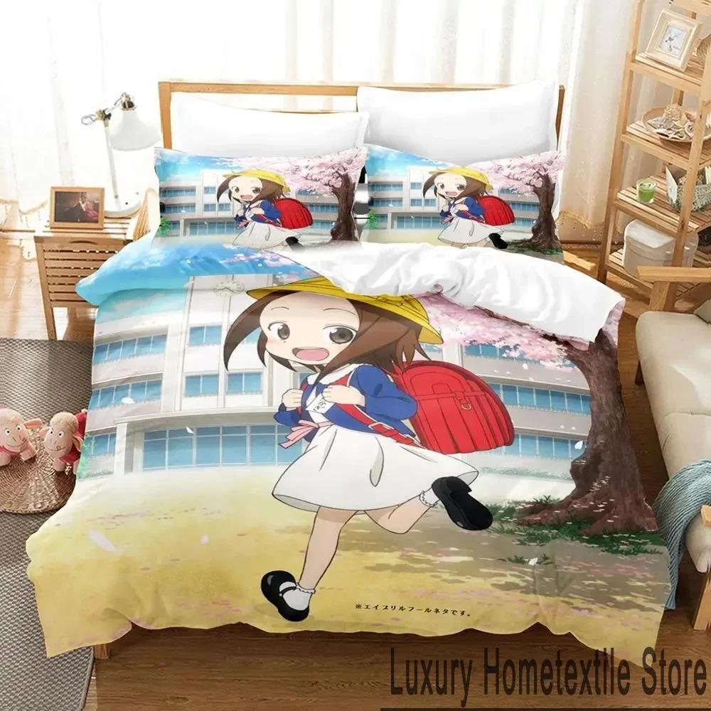 Anime Teasing Master Takagi-san Bedding Set 3D Duvet Cover Bed Set Quilt Cover Pillowcase Comforter King Queen Size Boys Adult