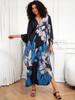 EDOLYNSA Versatile Blue Women's Kaftan Robe Light jacket Caftan Bathrobe Vacation Long Dress Hot Selling Lounge around Outfit Q1289
