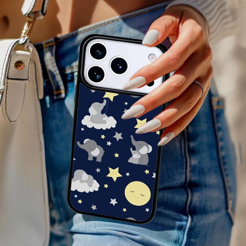 Baby Elephant Moon Phone Case For iPhone 17 Air 14 15 13 12 Max Cover For Apple 14 15 16 16e 11 Pro Max Plus Coque