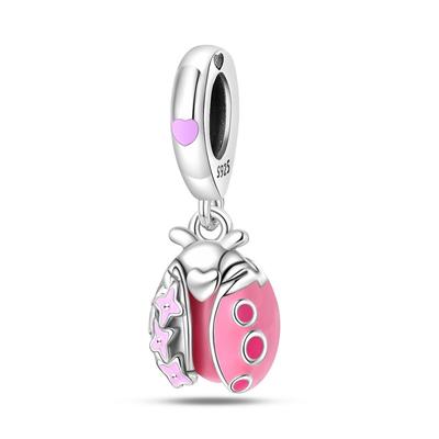 Original Copper Charms Luxury Romantic Pink Ladybug Pendant Beads Fit Bracelet Diy Women Making Delicate Gift