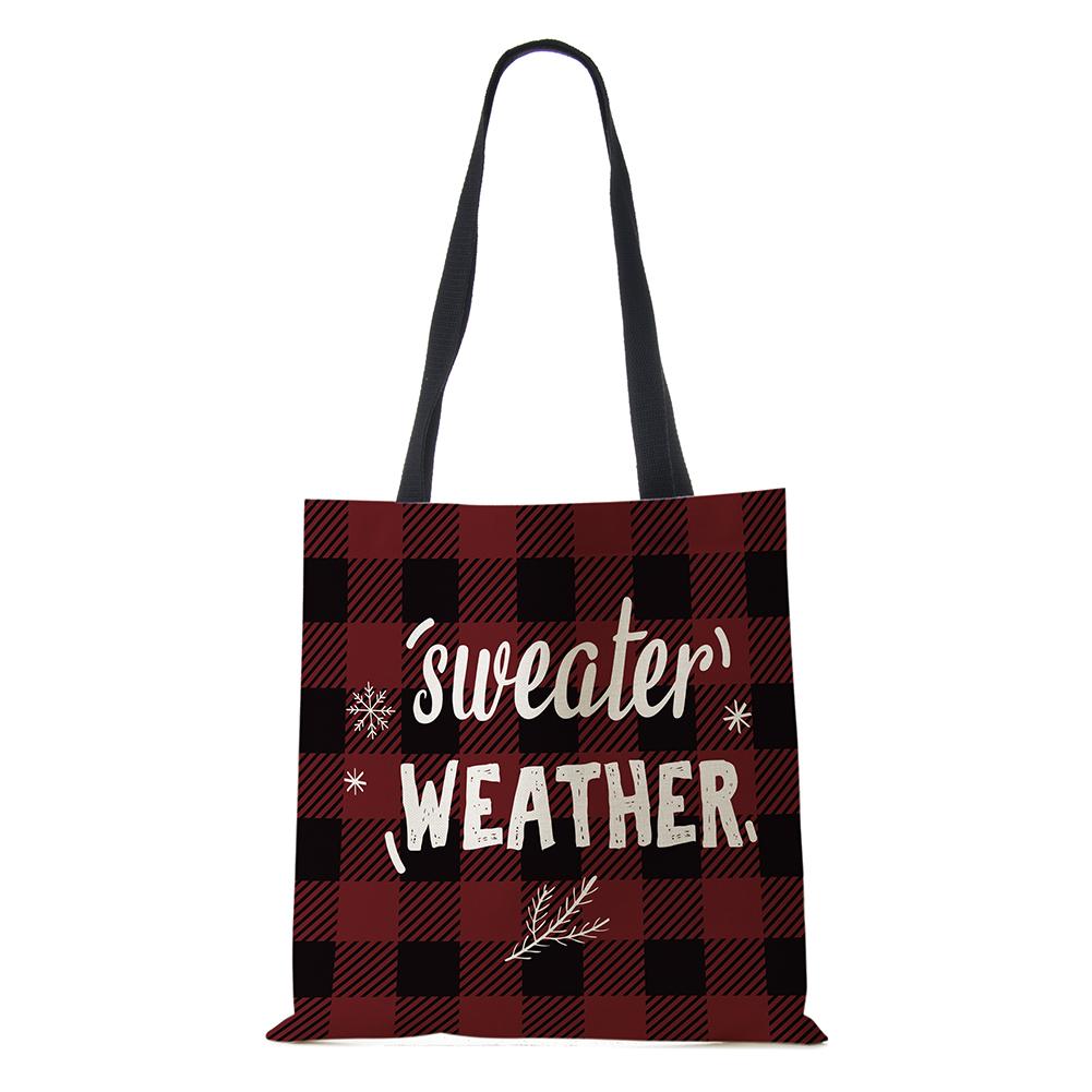 Christmas Harajuku Canvas Shopper Bag Merry Christmas Tree Reusable Travel Shoulder Bag Large Capacity Folding Storage Tote Hand KTB