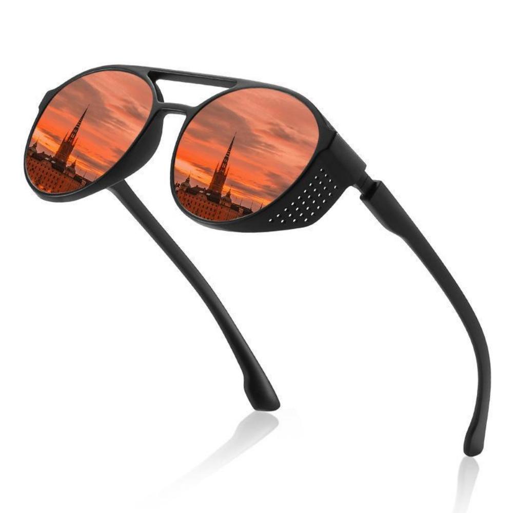 Attractive Glasses Men's Blue Steampunk Sunglasses Wo Vintage Retro Round Sun Glasses With Side Shields Double Bridge Uv400 Eyewear For Driving Outdoor