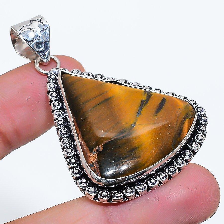 

Tiger Eye Gemstone Handmade 925 Sterling Silver Jewelry Pendant 2.17 SU-10680