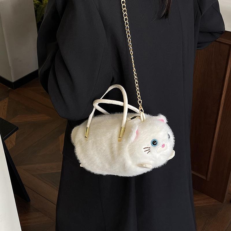 Cartoon Cute Plush Cat Large Capacity Handheld Crossbody Bag Portable Commuting Handbag