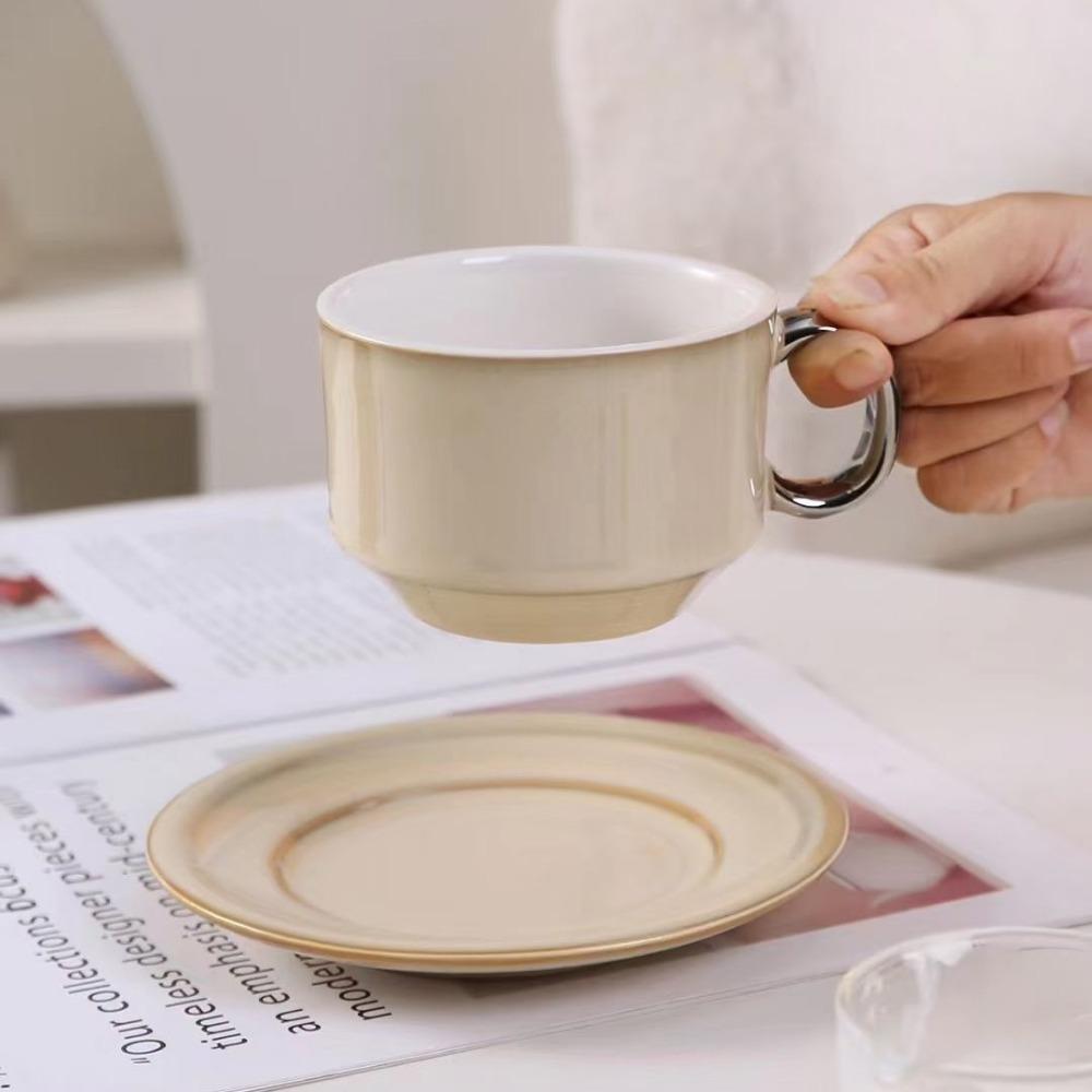 Creative Coffee Cup Saucer Set Light Luxury Simple Ceramic Cup Saucer Niche Mug High Value Water Cup Gift Cup