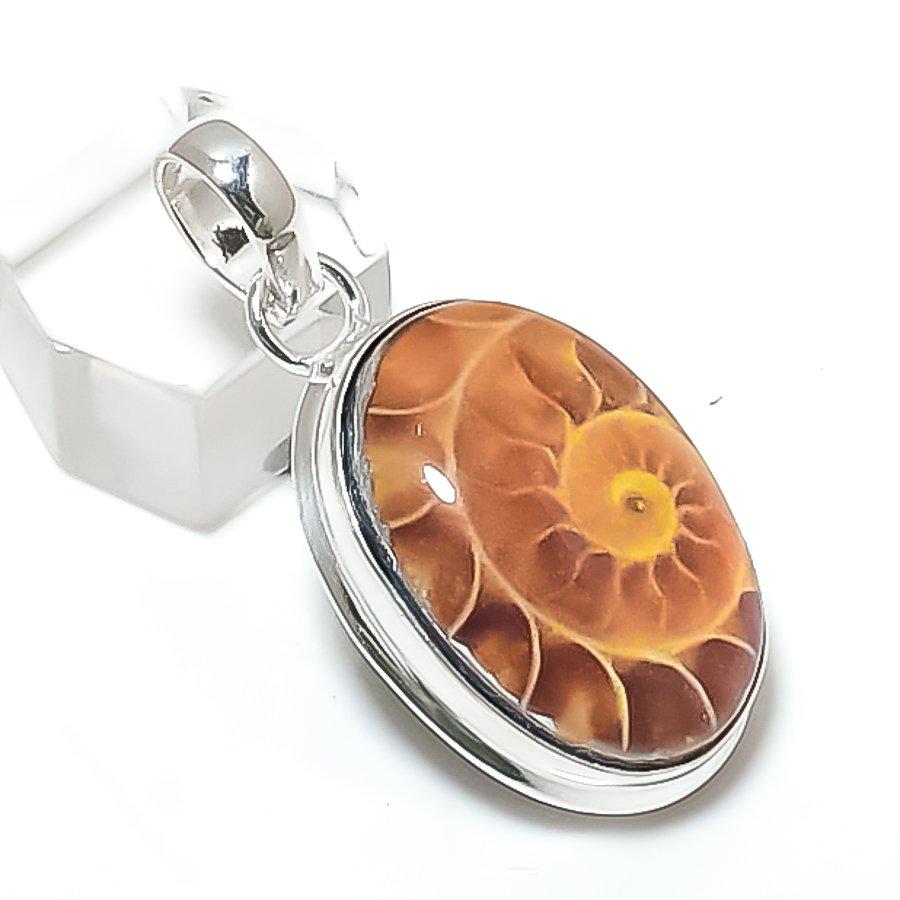 Natural Ammonite Fossil Gemstone 925 Sterling Silver Jewelry Pendant 1.77" H4e21