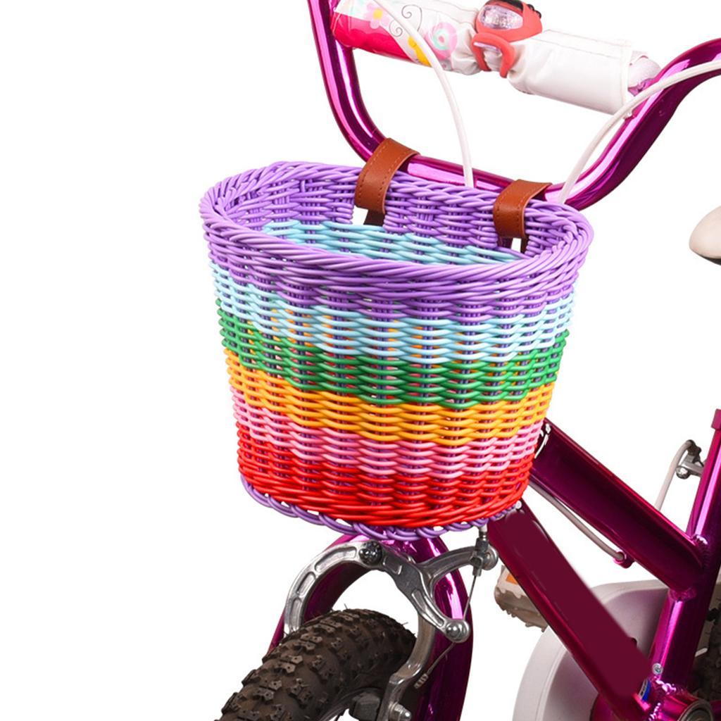 Kids Bikes Front Basket Waterproofs Plastic Wovens Bikes Basket Rainbow Color Childrens Bicycles Handlebars Basket