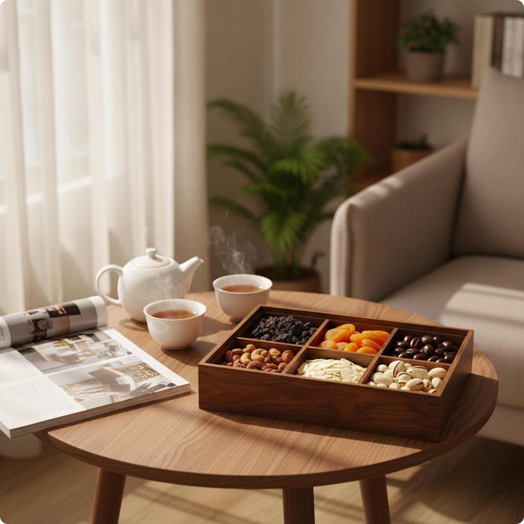 Wooden Storage Divider Box Black Walnut MultiCompartment Tray Rectangular with