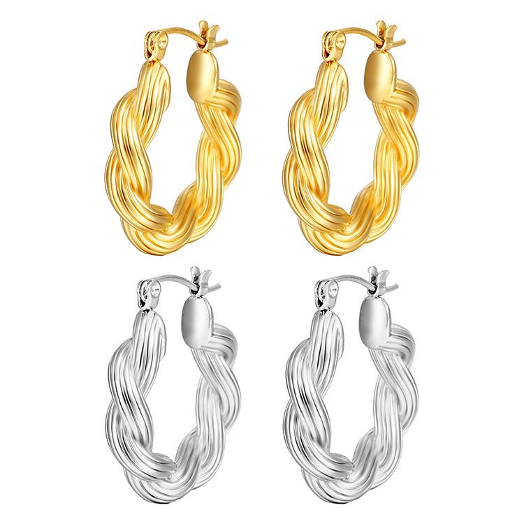18k Gold Minimalist Twisted Hoop Earrings - European & American Style