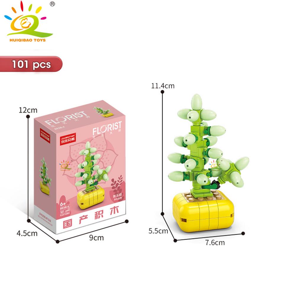 HUIQIBAO MOC Flower Succulent Potted Model Building Block DIY Eternal Bouquet Home Desk Plant Decor Brick Girl Gift Children Toy