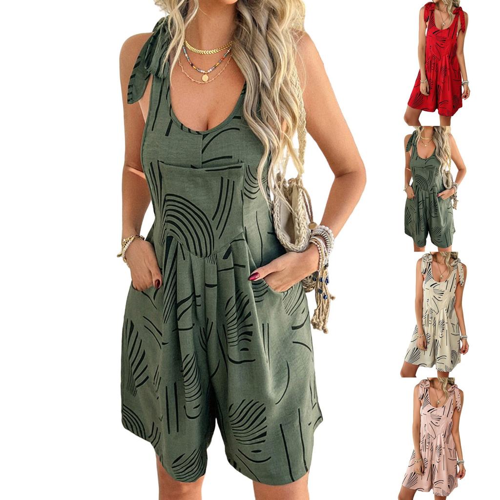 Women's Casual Loose Printed Jumpsuit With Hanging Neck Jumpsuit With Hanging Neck