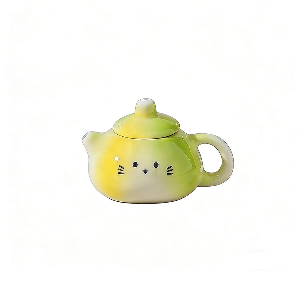 Traditional Milk Tea Lid Accessories Chinese Style Ceramic Cat Ear Pot  Restaurant Yellow Green