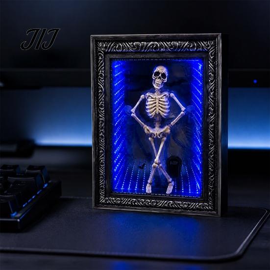 Unique Skeleton Gift LED Dancing Frame Decor, Glowing Spooky Night Light for Gothic Desk Accessory Shelf, Halloween Party Atmosphere Ornament,